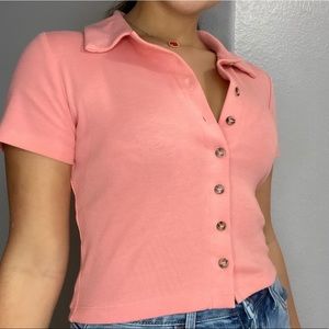 Coral-pink front button up crop top